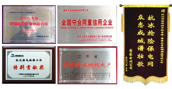 南（nán）京大吉（jí）鐵塔製造有限公司榮譽證書